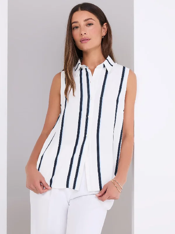 Sleeveless Striped Button-Front Blouse