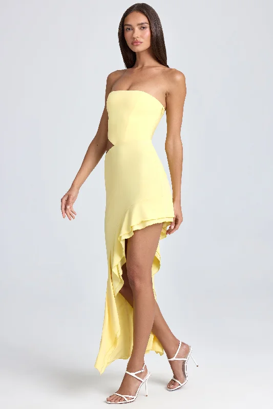 Bandeau Cut-Out Ruffle-Trim Maxi Dress in Lemon Sherbet