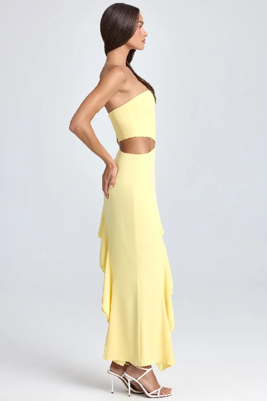 Bandeau Cut-Out Ruffle-Trim Maxi Dress in Lemon Sherbet