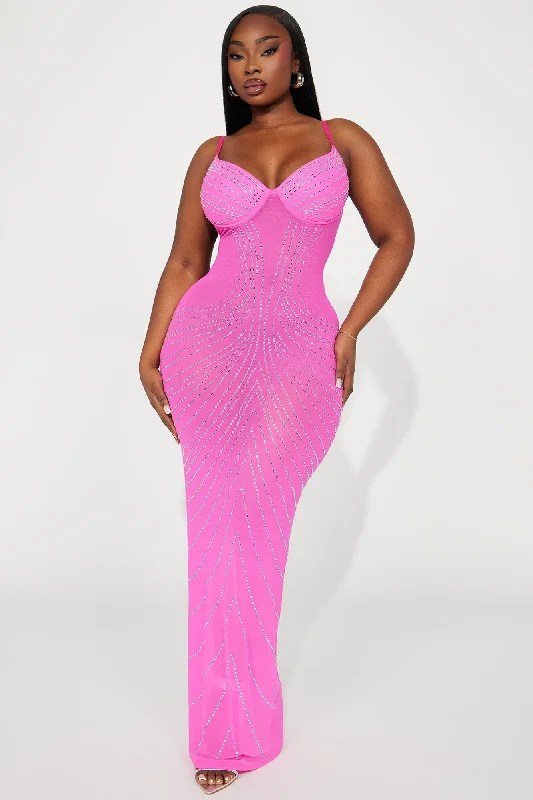 After Hours Rhinestone Maxi Dress - Hot Pink