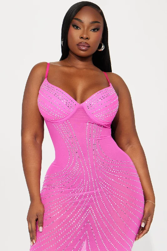 After Hours Rhinestone Maxi Dress - Hot Pink