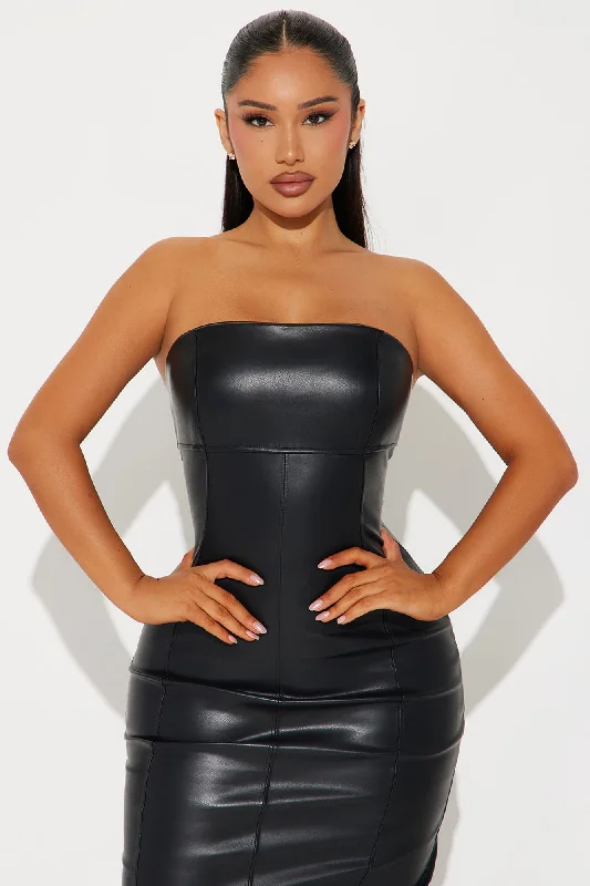 Alexa Tube Faux Leather Midi Dress - Black