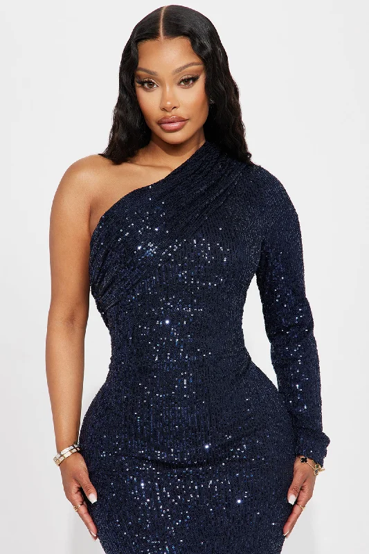 Alexia Sequin Midi Dress - Navy