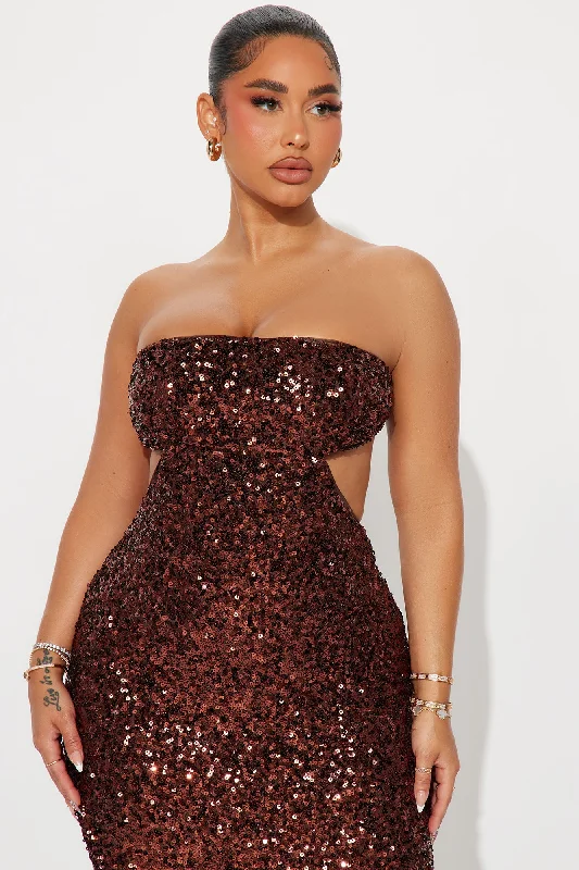 Arabella Cut Out Sequin Gown - Chocolate