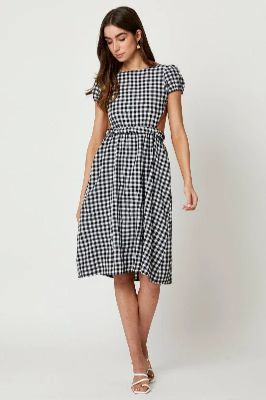 Black Check Cross Back Dress