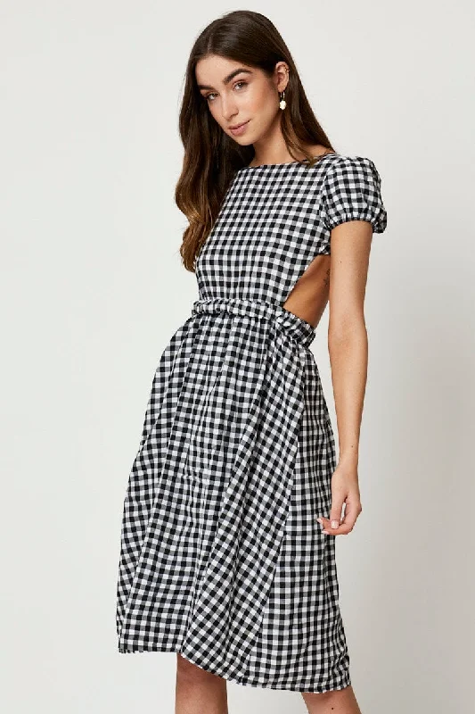 Black Check Cross Back Dress