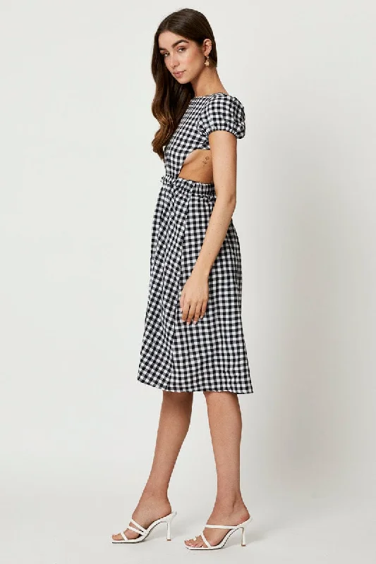 Black Check Cross Back Dress