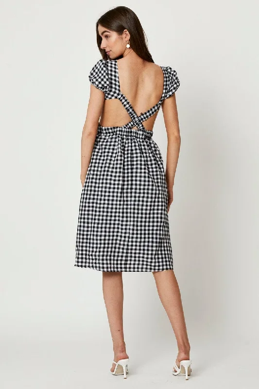 Black Check Cross Back Dress