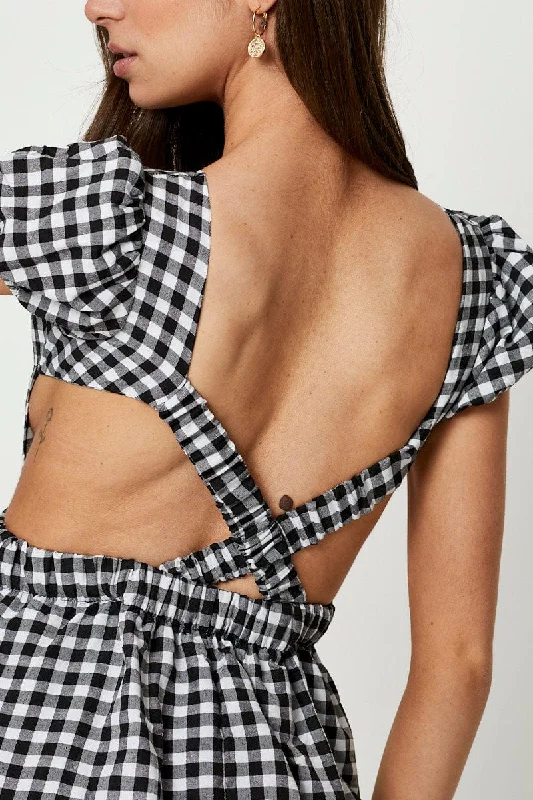 Black Check Cross Back Dress