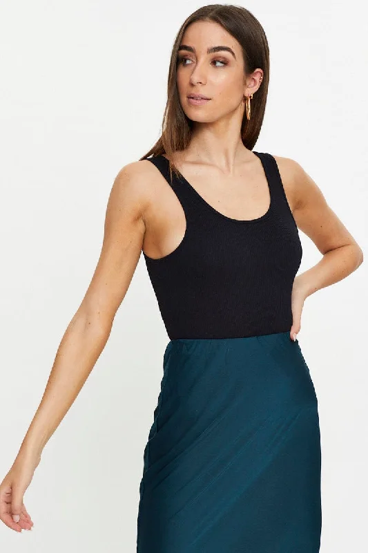 Black Tank Top Round Neck Seamless