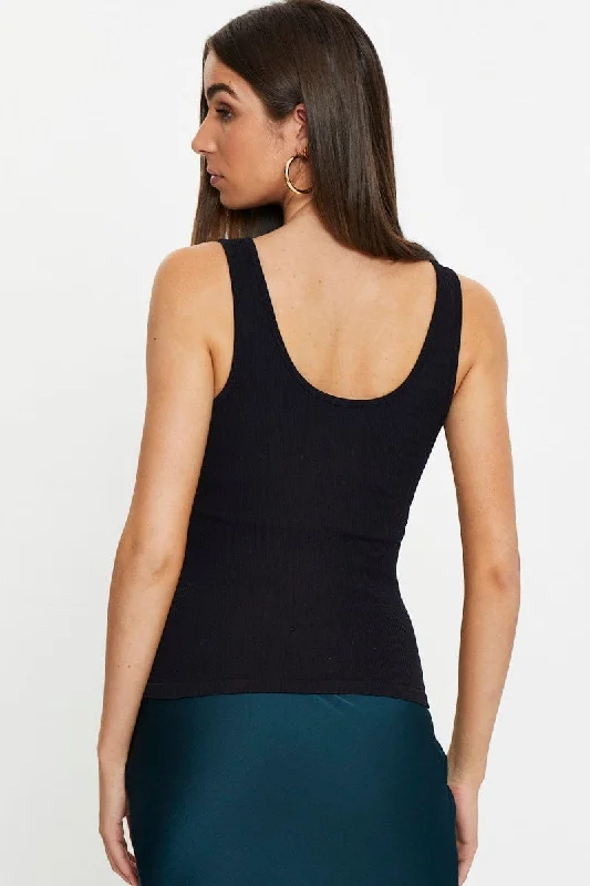 Black Tank Top Round Neck Seamless