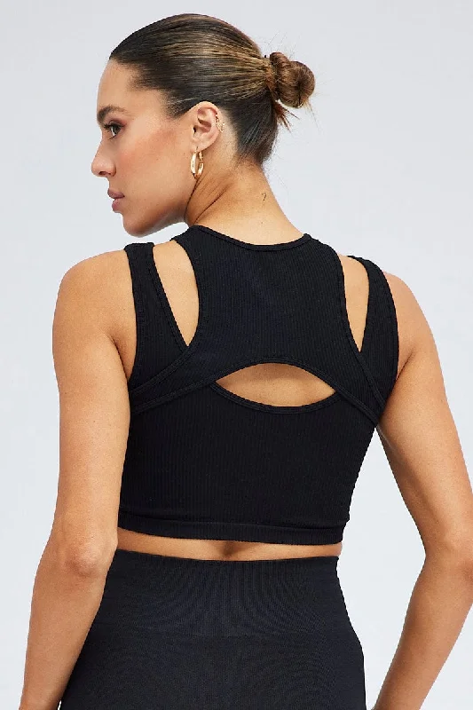 Black Top Tank Twofer Sleeveless Seamless