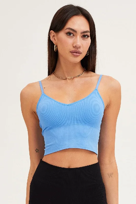 Blue Crop Singlet Top Seamless