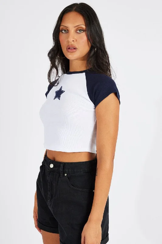 Blue Crop Top Short Sleeve Raglan