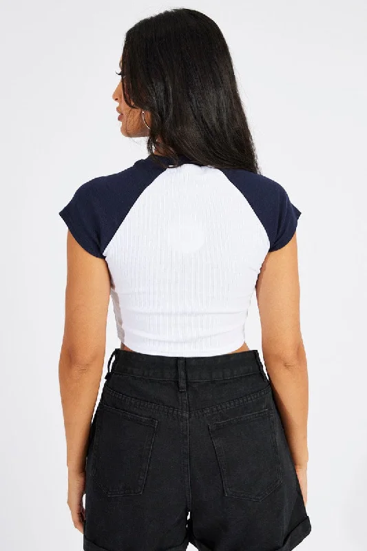 Blue Crop Top Short Sleeve Raglan