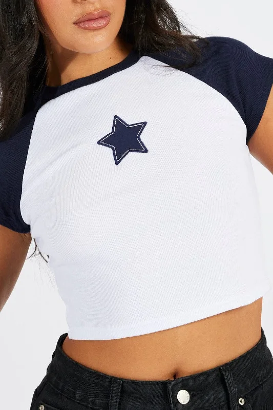 Blue Crop Top Short Sleeve Raglan