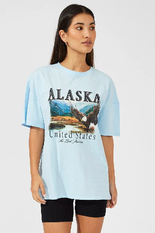 Blue Eagle Graphic Oversized T-shirt Short Sleeve Tee