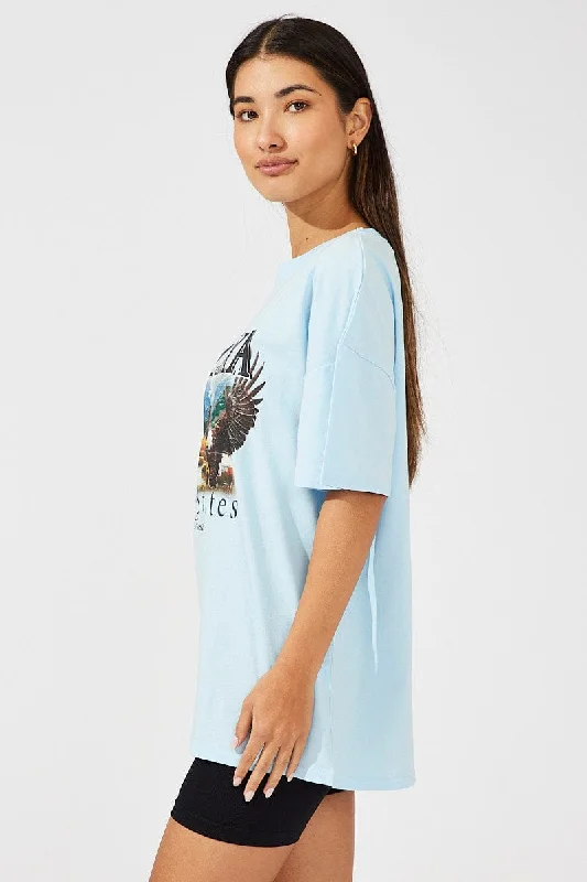 Blue Eagle Graphic Oversized T-shirt Short Sleeve Tee