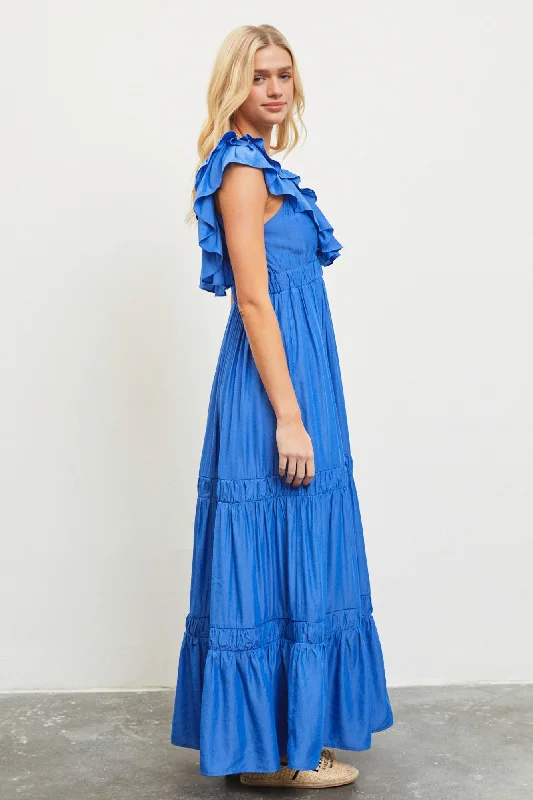 Blue Layered Ruffle Tiered Maxi Dress