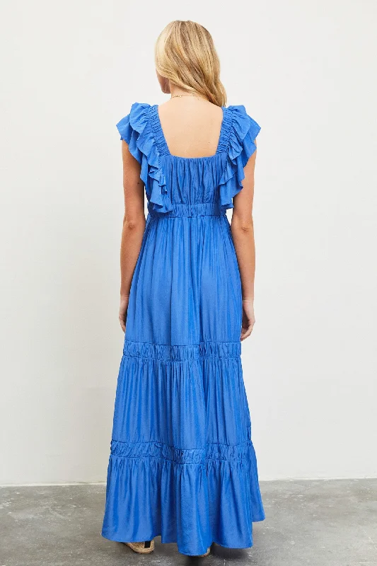 Blue Layered Ruffle Tiered Maxi Dress