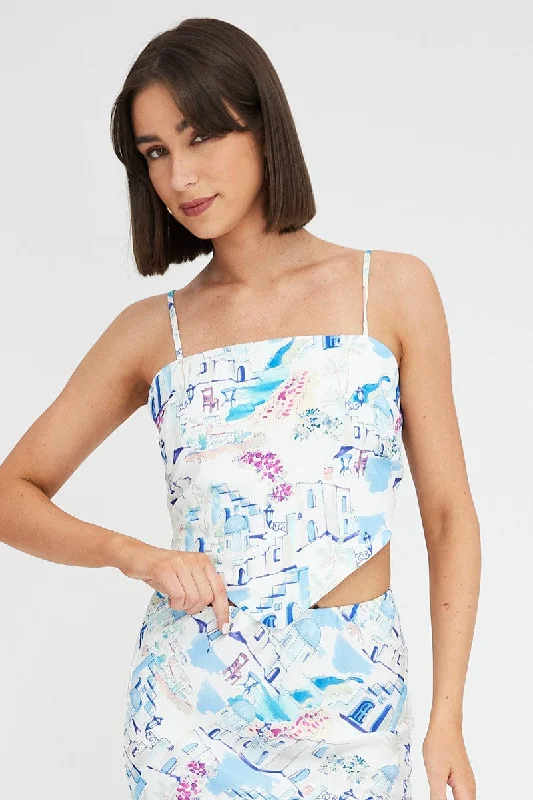 Blue Print Scarf Cami Top Singlet