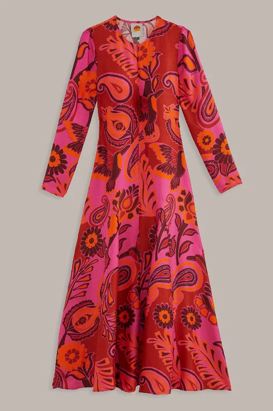 Pink Bold Floral Long Sleeve Maxi Dress