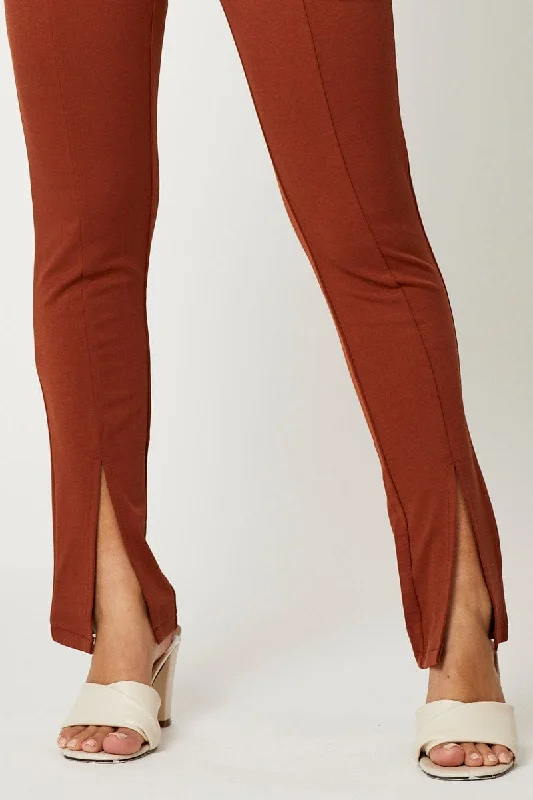 Brown High Rise Leggings Front Split