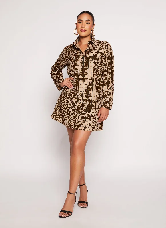 Printed Button Front Shirt Dress