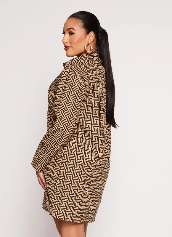 Printed Button Front Shirt Dress