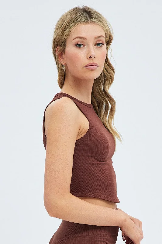 Brown Tank Top Sleeveless Seamless