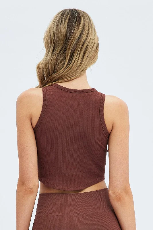 Brown Tank Top Sleeveless Seamless