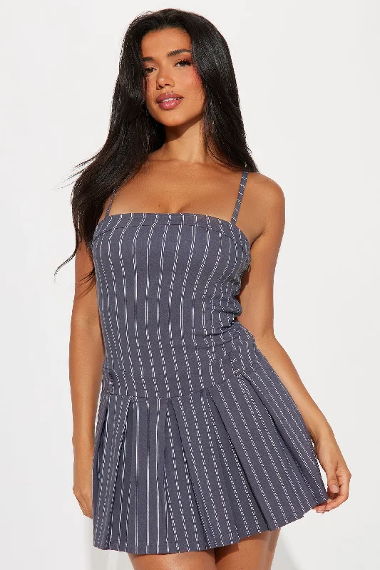 Carmen Pinstripe Mini Dress - Grey