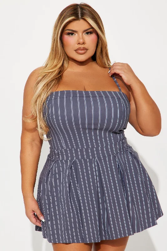 Carmen Pinstripe Mini Dress - Grey