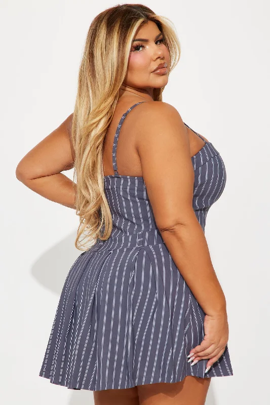 Carmen Pinstripe Mini Dress - Grey