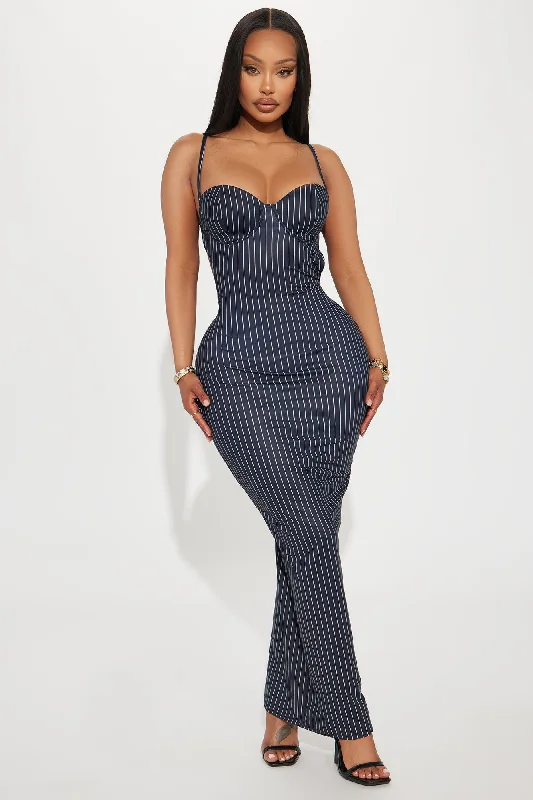 Cassandra Pinstripe Maxi Dress - Black/White