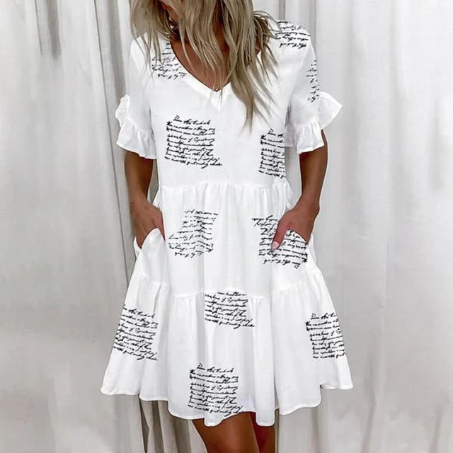 Short Sleeve Floral Print Woman Dress