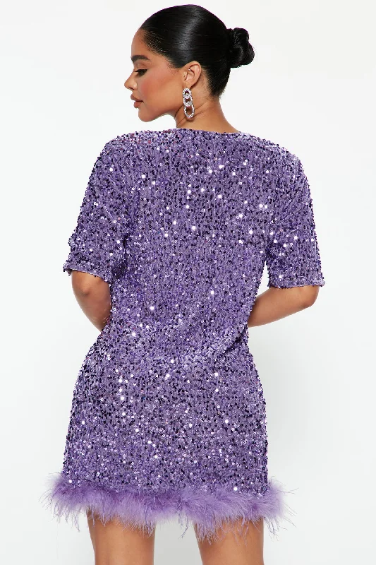 Christy Sequin T-Shirt Mini Dress - Lavender