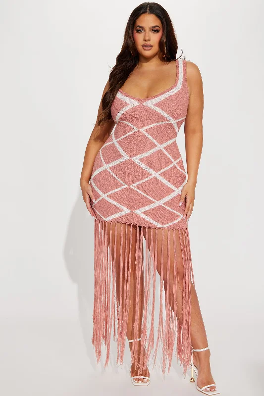 Clarissa Fringe Maxi Dress - Mauve/combo