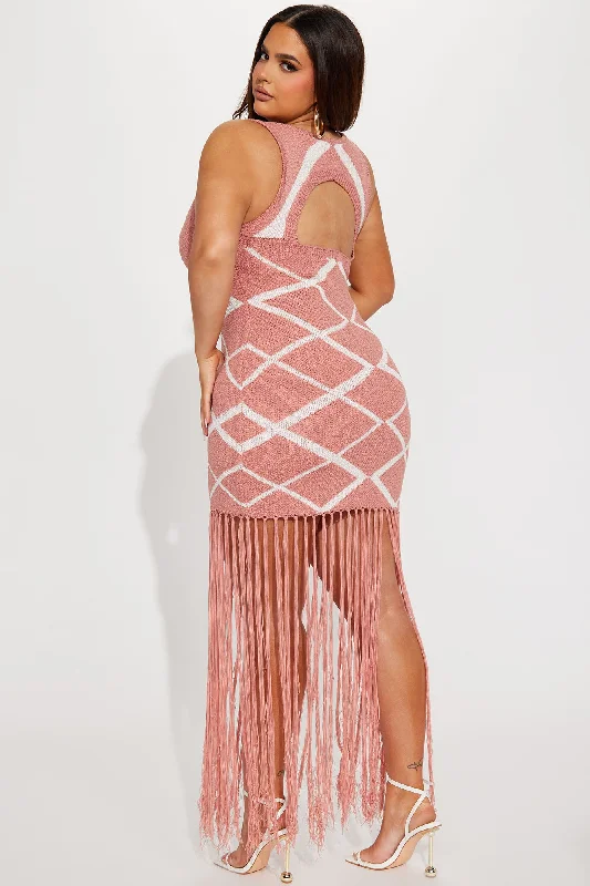 Clarissa Fringe Maxi Dress - Mauve/combo