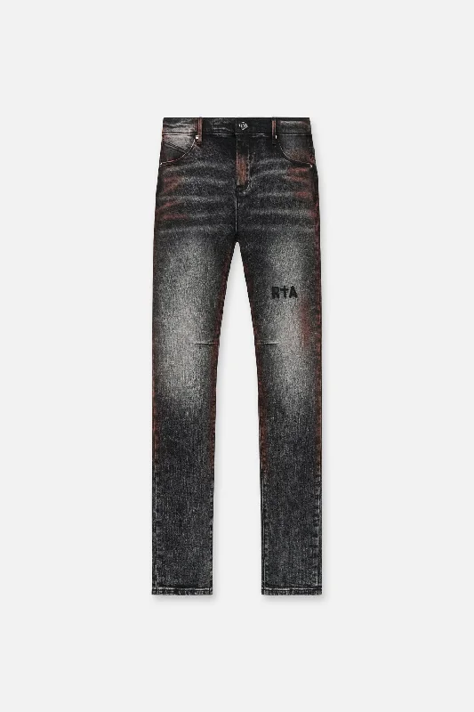 CLAYTON SKINNY JEAN | CHARCOAL ACID WASH RED