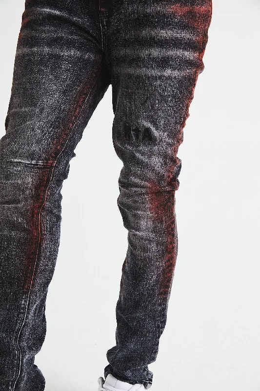 CLAYTON SKINNY JEAN | CHARCOAL ACID WASH RED