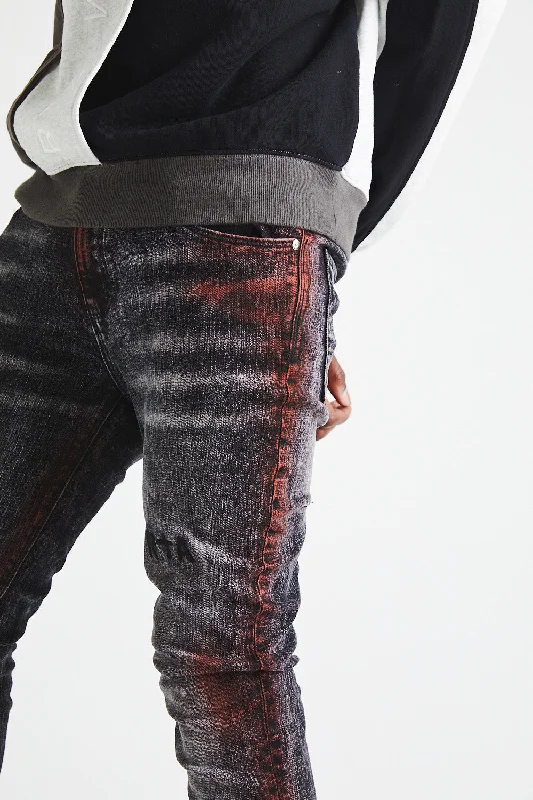 CLAYTON SKINNY JEAN | CHARCOAL ACID WASH RED