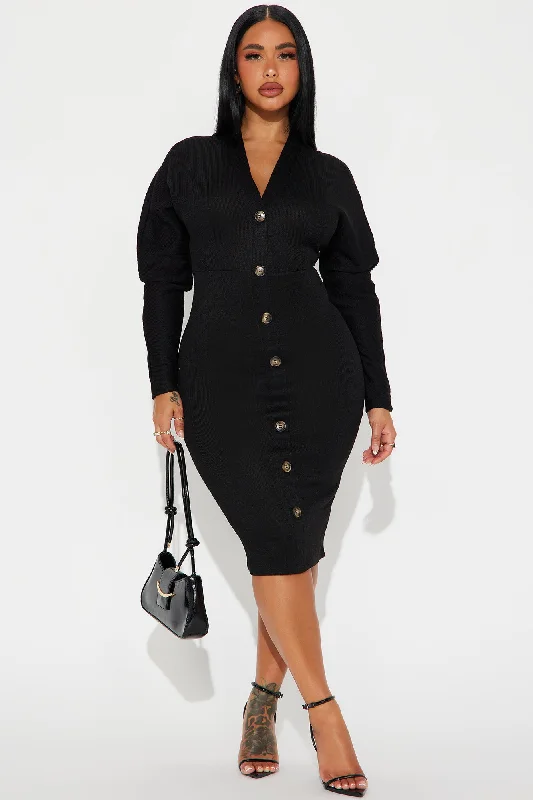 Corporate Confidence Midi Dress - Black