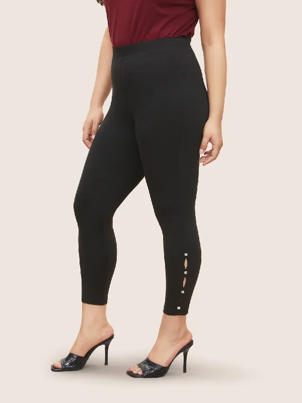 Cubic Zirconia Detail Cut Out Skinny Leggings