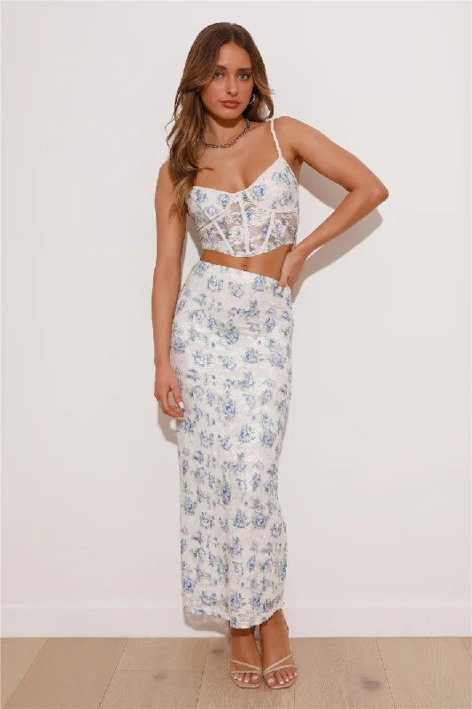 Dainty Touch Lace Maxi Skirt Blue