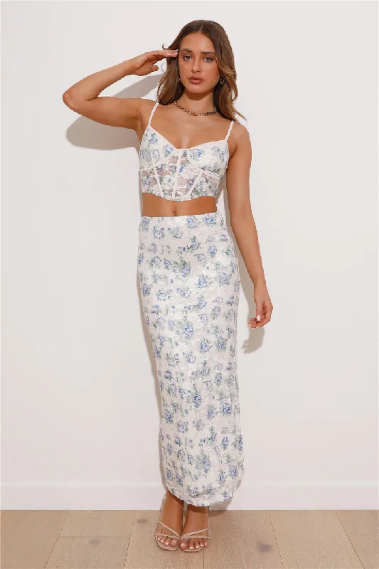 Dainty Touch Lace Maxi Skirt Blue