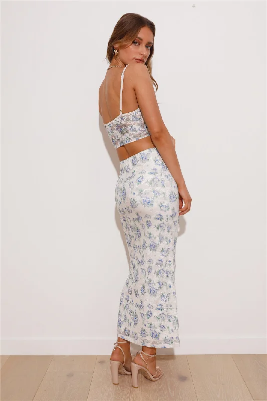 Dainty Touch Lace Maxi Skirt Blue