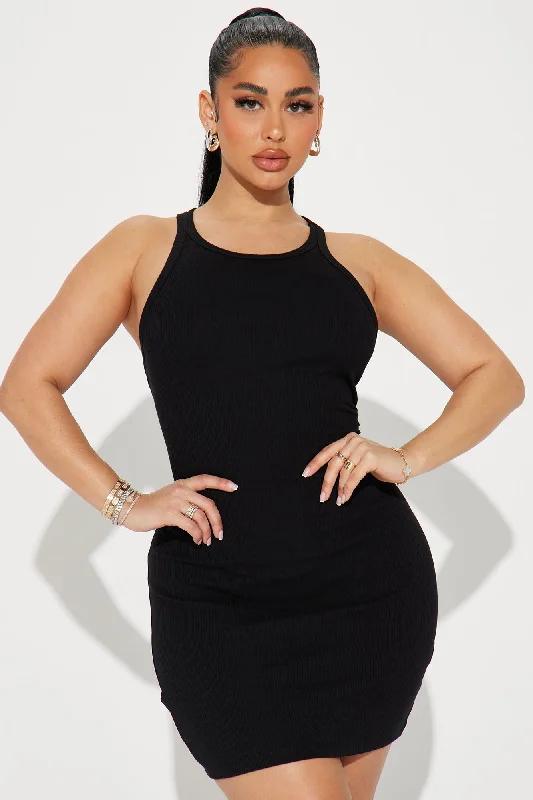 Danielle Ribbed Mini Dress - Black