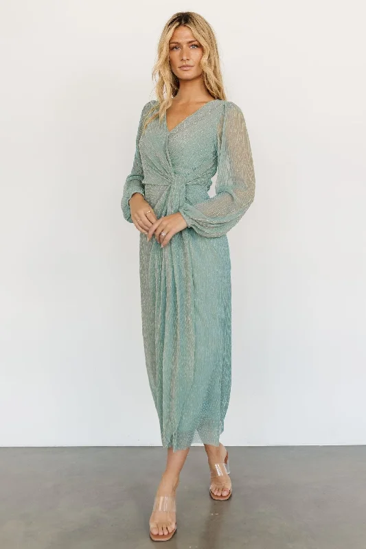 Devlyn Pleated Dress | Blue Sage Shimmer