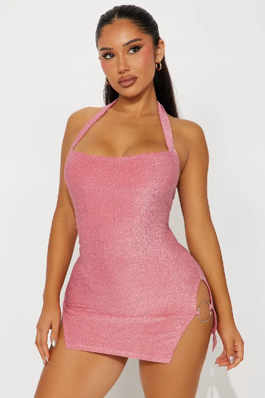 Dipped In Glamour Metallic Mini Dress - Hot Pink